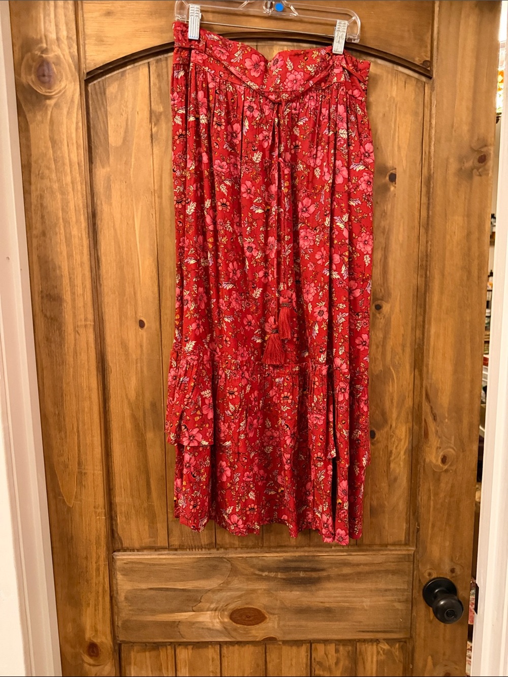 Band of the Free NWOT Crimson Floral Tiered Maxi Skirt with Tassel Tie